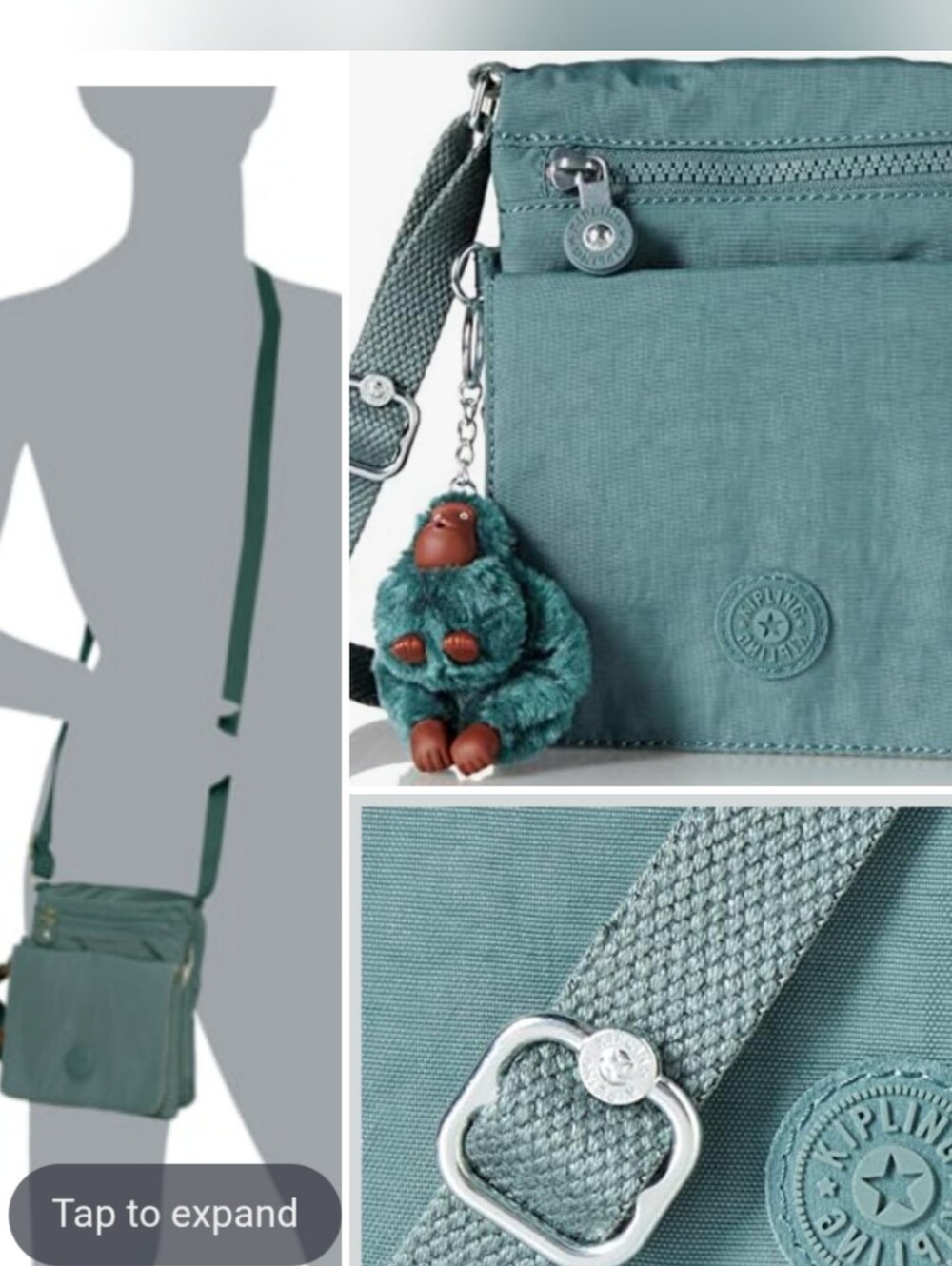 Kipling Nylon Multi Pocket Crossbody W Fuzzy Monkey Keychain, Aloe Green, Small